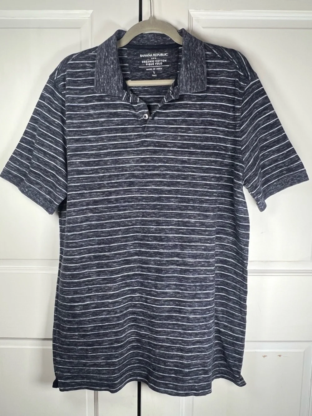 BANANA REPUBLIC SLIM SPACEDYE STRIPED PIQUE POLO SIZE L TALL